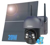 Xega Outdoor 4G Solar Camera 24/7 with SIM Card, No Wi-Fi, 20W Panel | 20000mAh Rechargeable Battery, 2K HD Surveillance, Night Vision, Motion Detection, IP66 Waterproof, Subscription Required
