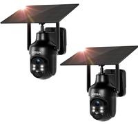 Xega Solar CCTV Outdoor Wireless 2 Pack, 2K PTZ Security Cameras with Solar Panel, Battery Powered Camera 2.4Ghz WiFi, Color Night Vision, 2-Way Audio, PIR Detection Spotlight Siren TF/Cloud IP66