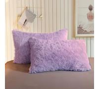 XeGe 2 Pack Fluffy Faux Fur Pillowcases, Soft Plush Shaggy Light Purple Standard Size Pillow Cases, Fuzzy Furry Decorative Long Pillow Covers for Bed Couch Sofa with Zipper Closure, 50x75cm, Lavender