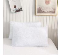 XeGe 2 Pack Fluffy Faux Fur Pillowcases, Soft Plush Shaggy White Standard Size Pillow Cases Set of 2, Fuzzy Furry Decorative Long Pillow Covers for Bed Couch Sofa with Zipper Closure, 50x75cm, White