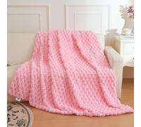 XeGe 3D Bubble Fluffy Faux Rabbit Fur Throw Blanket 130x150cm, Sweet Pink | Double-Sided, Hypoallergenic, No-Shed, Machine Washable, Skin-friendly Buttery Soft Fuzzy Throw for Kids Teens Girls Women