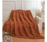 XeGe Bubble Faux Rabbit Fur Blanket 150x200cm for Bed Couch, Burnt Orange