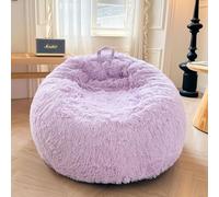 XeGe Faux Fur Comfy Bean Bag Cover for Living Room(No Filler), Fluffy Stuffed Animal Storage Bean Bag Chair Cover Light Purple, Furry Fuzzy Beanbag Cover for Adults Kids Girls, Anti-slip, Lavender