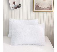 XeGe Faux Fur Pillow Cases, Ultra Soft Fluffy Bed Pillowcases, Long Plush Shaggy Decorative Pillow Covers, Furry Fuzzy Fleece Pillow Protectors Zipper Closure, 2 Pack(Standard, White)