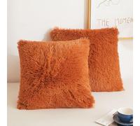 XeGe Faux Fur Throw Pillow Covers, Luxury Fluffy Plush Pillow Cases, Shaggy Decorative Pillow Shams Cushion Cover for Sofa Bed Couch Zipper Closure, Pack of 2 (18''x18'', Burnt Orange)
