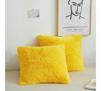XeGe Faux Fur Throw Pillow Covers, Luxury Fluffy Plush Pillow Shams, Shaggy Decorative Pillow Cushion Cover for Sofa Bed Couch with Zipper Closure, Pack of 2 (18''x18'', Yellow)