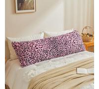 XeGe Fluffy Cheetah Print Body Pillow Cover, Leopard Print Plush Fuzzy Faux Fur Body Pillowcase Zipper, Farmhouse Shaggy Furry Long Pillow Cover Women Side Sleeper, 4.6ft, Black and Pink