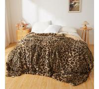 XeGe Fluffy Faux Fur Cheetah Print Bed Blanket, Soft Plush Fuzzy Leopard Throw for Couch Sofa Kids Girls Adults, Furry Throw Blanket for Bedroom Living Room College Dorm, Brown, 172x228cm, Twin/Double