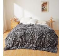 XeGe Fluffy Faux Fur Leopard Print Bed Blanket Kids Adults Couples, Plush Fuzzy Wrap Round Large Cheetah Queen Size Warm Shaggy Furry Throw Blanket for Bedroom Living Room, Grey, 228x228cm, Queen