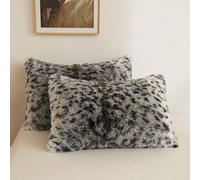 XeGe Leopard Faux Fur Fluffy Pillowcases, Plush Shaggy Soft Long Pillow Covers, Fuzzy Decorative Cheetah Print Pillow Cases, Furry Pillow Shams for Bed Sofa Zipper Closure, 2 Pack(Standard, Grey)