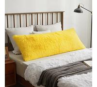 XeGe Long Fluffy Bolster Pillowcase, Faux Fur Body Pillow Cover with Zipper Closure, Plush Furry Standard Bolster Pillow Case for Pregnant Maternity Women Side Sleeper, 4.6ft, Yellow