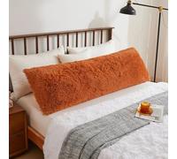 XeGe Long Fluffy Bolster Pillowcase, Faux Fur Body Pillow Cover with Zipper Closure, Plush Shaggy Standard Bolster Pillow Case for Pregnant Maternity Women Side Sleeper, 4.6ft, Burnt Orange