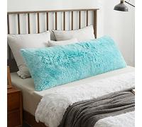 XeGe Long Fluffy Bolster Pillowcase, Faux Fur Body Pillow Cover with Zipper Closure, Plush Shaggy Standard Bolster Pillow Case for Pregnant Maternity Women Side Sleeper, 4.6ft, Aqua Ombre