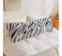 XeGe Long Fluffy Bolster Pillowcase, Zebra Print Faux Fur Body Pillow Cover with Zipper Closure, Plush Fuzzy Standard Bolster Pillow Case for Pregnant Maternity Women Side Sleeper, 4.6ft, Zebra Black