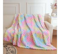 XeGe Luxury Bubble Fluffy Faux Rabbit Fur Throw Blanket 130x150cm, Rainbow