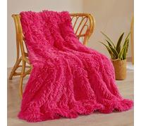 XeGe Luxury Faux Fur Blanket, Hot Pink Soft Big Fluffy Throw, Shaggy Plush Decorative Couch Blanket, Cute Furry Fuzzy Bed Throw for Bedroom Living Room, Hot Pink, Twin/Double