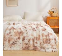 XeGe Luxury Faux Fur Blanket, Soft Cow Print Big Fluffy Bed Blanket, Shaggy Plush Decorative Couch Throw, Cute Furry Fuzzy Animal Print Throw for Bedroom Living Room, Cow Beige, Twin/Double