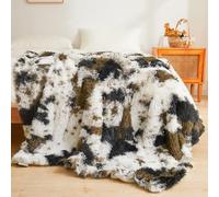 XeGe Luxury Faux Fur Blanket, Soft Cow Print Big Fluffy Bed Blanket, Shaggy Plush Decorative Couch Throw, Cute Animal Print Furry Fuzzy Throw for Bedroom Living Room, Cow Brown, Twin/Double