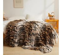 XeGe Luxury Faux Fur Blanket, Soft Tiger Print Big Fluffy Bed Blanket, Shaggy Plush Decorative Farmhouse Couch Throw, Furry Fuzzy Throw for Sofa Bed, Tiger Print Brown, Twin/Double