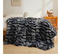 XeGe Luxury Faux Fur Blanket, Soft Zebra Print Big Fluffy Bed Blanket, Shaggy Plush Decorative Farmhouse Couch Throw, Furry Fuzzy Throw for Sofa Bed, Zebra Print Grey, Twin/Double