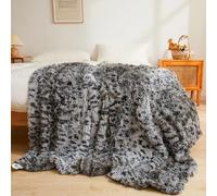 XeGe Luxury Faux Fur Cheetah Print Blanket, Soft Leopard Print Fluffy Bed Blanket, Shaggy Plush Decorative Couch Throw, Furry Animal Print Fuzzy Throw for Sofa Bed Couch, Grey, Twin/Double