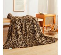 XeGe Luxury Faux Fur Leopard Print Throw, Soft Cheetah Print Fluffy Blanket, Shaggy Plush Decorative Couch Throw, Cute Furry Fuzzy Animal Single Blanket for Sofa Bed Chair Office, Brown