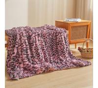 XeGe Luxury Faux Fur Leopard Print Throw, Soft Cheetah Print Fluffy Blanket, Shaggy Plush Decorative Couch Throw, Cute Animal Furry Fuzzy Blanket for Sofa Bed Chair Office, Black and Pink