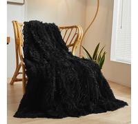 XeGe Luxury Faux Fur Throw, Black Soft Fluffy Blanket Single, Shaggy Plush Decorative Couch Throw, Cute Furry Bed Fuzzy Lap Blanket for Kids Women Men Teen Girls Black