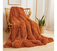 XeGe Luxury Faux Fur Throw, Burnt Orange Soft Fluffy Blanket Single, Shaggy Plush Decorative Couch Throw, Cute Furry Fuzzy Blanket for Sofa Bed, Burnt Orange