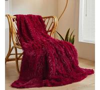 XeGe Luxury Faux Fur Throw, Red Soft Fluffy Blanket Single, Shaggy Plush Decorative Couch Blanket, Farmhouse Cute Furry Fuzzy Lap Throw for Kids Women Men Teen Girls Red