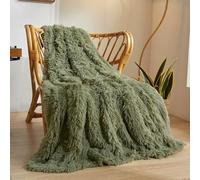 XeGe Luxury Faux Fur Throw, Sage Green Soft Fluffy Blanket Single, Shaggy Plush Decorative Couch Blanket, Cute Farmhouse Furry Fuzzy Lap Throw for Office Bedroom Living Room Moss Green