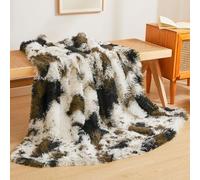 XeGe Luxury Faux Fur Throw, Soft Cow Print Fluffy Blanket, Shaggy Plush Decorative Couch Blanket, Cute Furry Fuzzy Single Animal Print Throw for Sofa Bed Chair Office, Cow Brown
