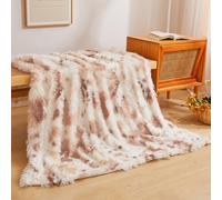 XeGe Luxury Faux Fur Throw, Soft Cow Print Fluffy Blanket, Shaggy Plush Decorative Couch Throw, Cute Furry Animal Print Fuzzy Single Blanket for Sofa Bed Chair Office, Cow Beige