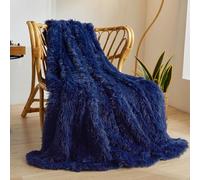 XeGe Luxury Faux Fur Throw, Soft Fluffy Blue Throw, Shaggy Plush Decorative Couch & Bed Throw, Cute Furry Fuzzy Lap Blanket for Kids, Women, Men, Teen, Girls - Royal Blue
