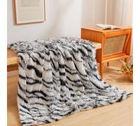 XeGe Luxury Faux Fur Throw, Soft Zebra Print Fluffy Blanket, Shaggy Plush Decorative Farmhouse Couch Blanket, Cute Furry Fuzzy Single Throw for Sofa Bed Chair Office, Zebra Print Black