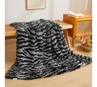 XeGe Luxury Faux Fur Throw, Soft Zebra Print Fluffy Blanket, Shaggy Plush Decorative Farmhouse Couch Throw, Cute Furry Fuzzy Single Blanket for Sofa Bed Chair Office, Zebra Print Grey