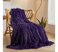 XeGe Plush Faux Fur Blanket, Dark Purple Luxurious Shaggy Furry Throw Single, Thick Fluffy Microfiber Velvet Couch Blanket, Ultra Soft Fuzzy Office Lap Throw for Sofa Bed Car Purple