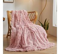XeGe Plush Faux Fur Throw, Comfy Fuzzy Blanket Single, Luxury Boho Lightweight Couch Throw, Soft Fluffy Shaggy Lap Blanket for Couch Bed Sofa Christmas Housewarming Gift Ombre Pink