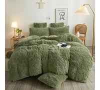 XeGe Plush Shaggy Duvet Cover Set, Luxury Soft Crystal Velvet Fluffy Furry Bedding Sets 3 Pieces(1 Faux Fur Fuzzy Comforter Cover + 2 Faux Fur Throw Pillow Shams), Zipper Closure (King, Sage Green)