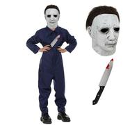 XehCaol 3PCS Kids Horror Costume with Latex Mask Jumpsuit and Plastic Knife