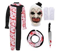 XehCaol Art the Clown Costume Kids 4PCS Terrifier Costume with Killer Clown Mask Knife Gloves for Halloween (Bloody-B, Large)