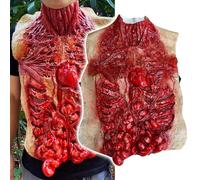 XehCaol Halloween Corpse Bloody Zombie Decoration Fake Halloween Costume Decoration Horror Bloody Intestine Torso Chest Fake Dead Body Cosplay Props (Red Body)