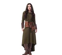 XehCaol Medieval Costume Women 7PCS Gothic Medieval Renaissance Dress with Leather Belt Waist Pouch Arm Guards for Halloween Carnival (Dark Green, Large)