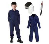 XehCaol Michael Myers Costume Kids with Michael Myers Mask Knife Horror Scary Killer Cosplay for Halloween (Blue-White, X-Large)