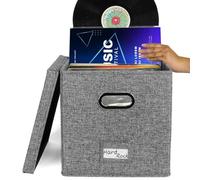 Xeihuul Record Storage Box - LP Storage Boxes With Lids And Handles, Album Storage Holds Up 50+ Single Record, Portable Record Holder For Living Room, Study, Concert Hall