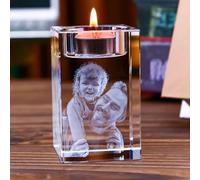 XEL Personalized 2D Photo Crystal Candle Holder, Custom Engraved Crystal Candelabra with Your Own Picture Text, Memorial Anniversary Christmas Birthdays Gifts for Dad, Mom, Him, Her (8x5x5cm)