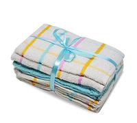 Xelay Pack Of 5 100% Cotton Tea Towels Set Aqua White Large Super Absorbent Wonderdry Kitchen Towels Terry Dish Cloths Cleaning Drying 60x40cm (Aqua Blue)