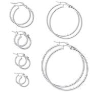 Xelparuc Silver Hoops Earrings for Women, 6 Big Pairs Stainless Steel Hoop Earrings, Thin Hypoallergenic Oversize Earrings Jewelry for Women Girls(Size: 15/20/30/40/50/60mm)