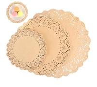 Xelsluthe Doilies for Dessert Trays, 150Pcs Brown Lace Paper Doilies Assorted Sizes Doily Paper Placemats Round Doily for Cake Food Buffet Party Wedding Table Settings, 6.5, 8.5, 10.5 inch