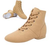 XEM Jazz Boots Dance Shoes for girls Lace up Flat | Split Sole, Canvas, Ballroom, Over the Ankle, Suede Sole, for studio classes and musical theatre rehearsals